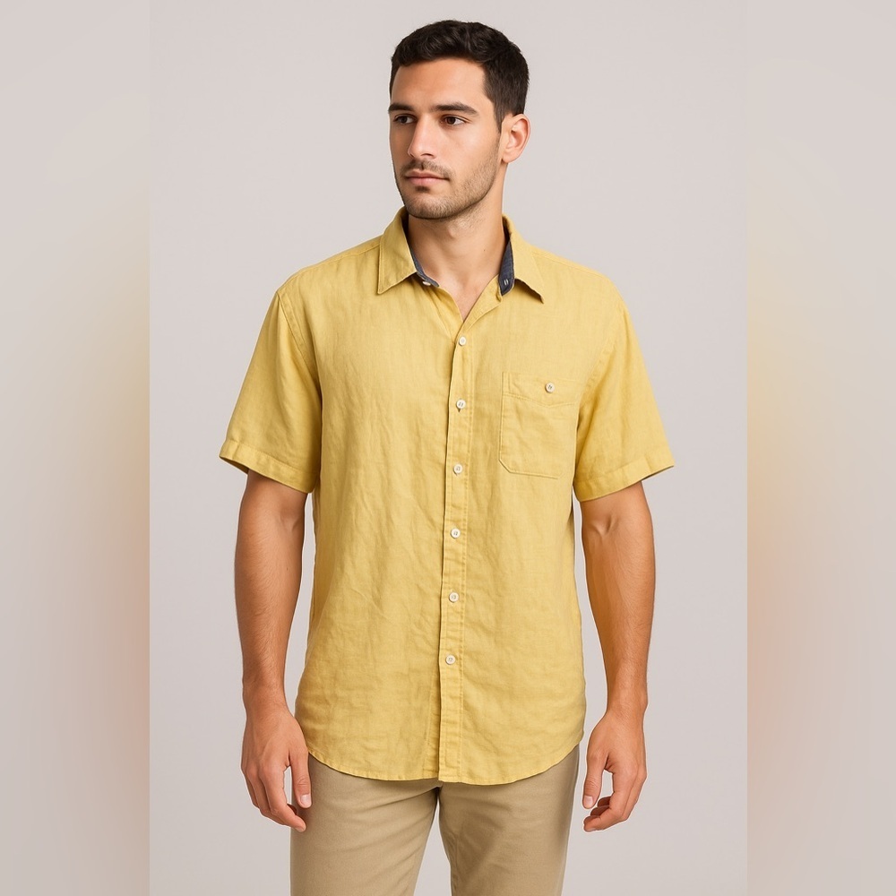 Even Tide Yellow Linen Shirt XL | Coastal Preppy Beach Button-Down Top